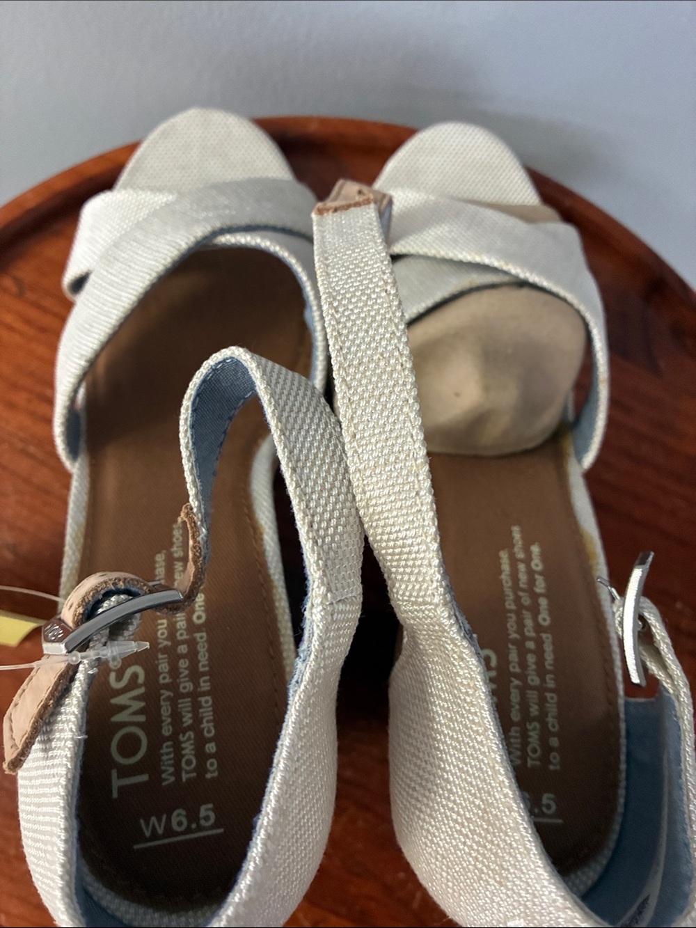 Toms Cream Crossed-Strap Wedge Sandals with Tan Buckle - Picture 5 of 7